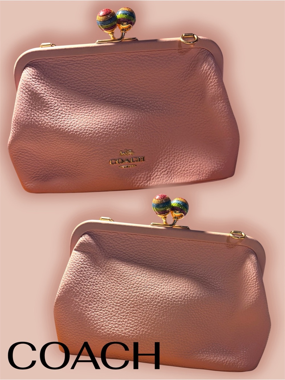 COACH Pink Pebbled Leather Kiss-Lock Clutch